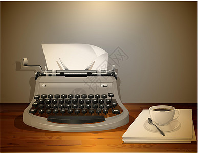 咖啡打字机背景打字机咖啡绘画字母饮料技术机器工具办公用品办公室卡通片插画