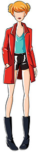 时装女孩卡通片服装剪贴红色靴子白色海报墙纸女士背景图片