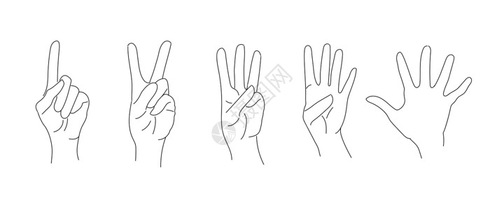 手势数字九手绘手指上的编号手势插画