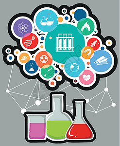 带有科技符号的信息图表实验室插图绘画化学行星烧瓶科学液体物质夹子背景图片