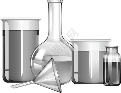 烧杯烧瓶具有液体物质的灰度科学玻璃插画