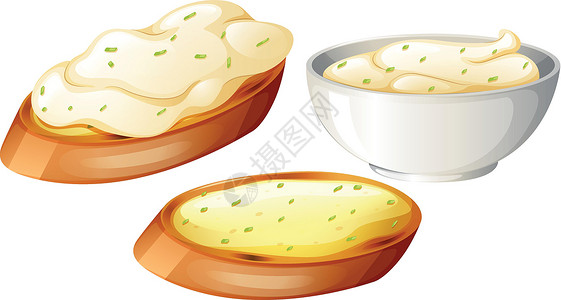 酸奶油烤面包配奶油插画