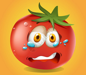 有机西红柿西红柿上的悲伤脸设计图片