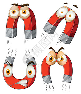 红色双囍带有面部表情的磁铁两极艺术场地红色插图卡通片力量工具马蹄铁电子设计图片