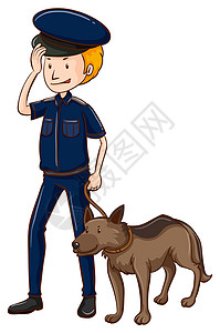 牵着警犬的警察警察和警察做插画