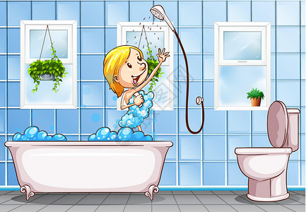 洗澡淋浴女人在 bathrooo 洗澡插画