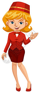 西装剪裁穿红色西装的女人插图帽子客户成人服务员艺术套装夹子调酒师工作插画