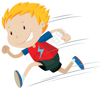 跑步微笑独自奔跑的小男孩白色瞳孔速度运动艺术微笑绘画童年跑步夹子插画