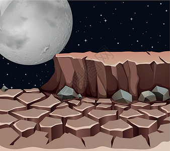 月球地面满月附近旱地的自然场景插画