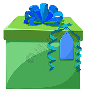 绿色礼物盒图形带蓝丝带的礼物盒插画