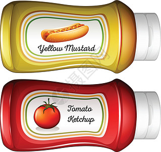 芥末蜂一瓶芥末酱和番茄酱插画