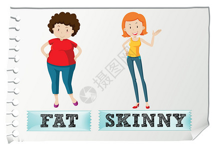 胖乎乎的相反的形容词脂肪和皮肤设计图片