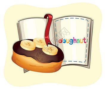 香蕉圈甜甜圈配巧克力和香蕉馅料小吃菜单水果糖果甜点面团奶制品夹子绘画插图插画