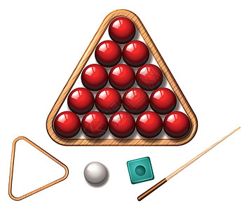三角形框斯诺克球和 stic收藏夹子线索红球游戏酒吧台球艺术运动绘画插画