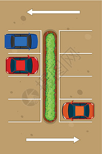 停车场的车停车场三辆汽车的顶视图插画