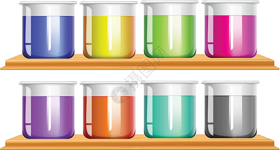 混合物烧杯中不同颜色的化学品插画