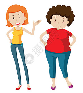 中年女性吃药苗条的女人和胖女人设计图片