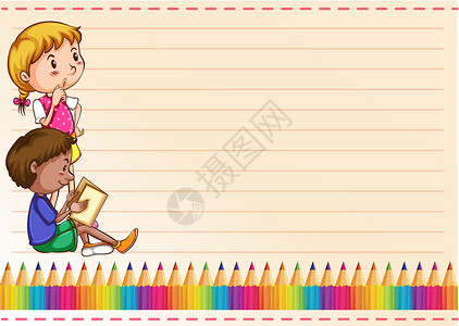 带儿童和彩色铅笔的边框设计背景图片