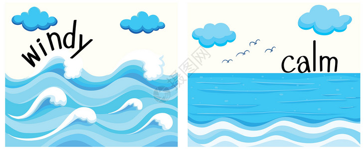 海洋英语素材相反的形容词有风和 cal海洋艺术季节天气夹子热带绘画语言浪潮风暴插画
