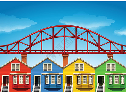 旧金山桥的房屋和桥梁插画