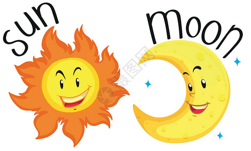 太阳和月亮快乐的脸艺术教育表情剪裁卡片眼睛行星小路白色绘画背景图片