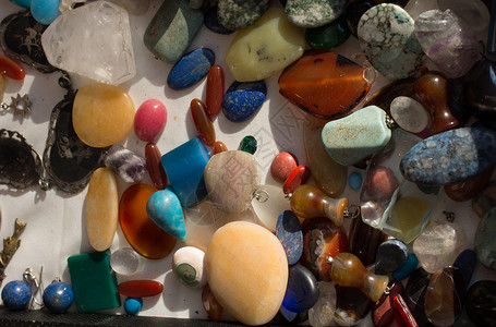 一组天然矿物宝石石头玫瑰珠宝收藏岩石首饰蓝色康复水晶矿物学背景图片