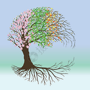 指头生命之树四季版月形插画