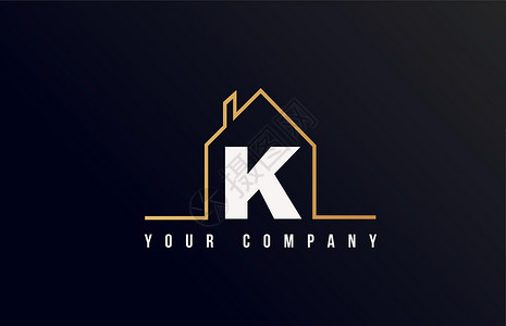 K 房子字母表字母图标标志设计 公司和企业身份的房屋房地产与房屋的线条轮廓背景图片