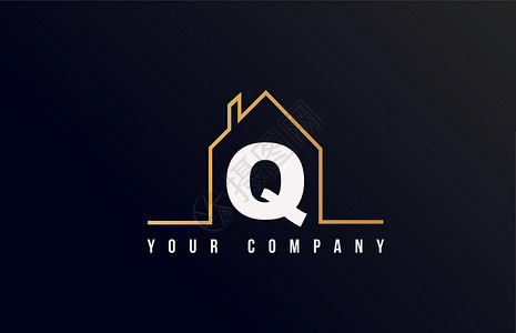 Q 房子字母表字母图标标志设计 公司和企业身份的房屋房地产与房屋的线条轮廓背景图片