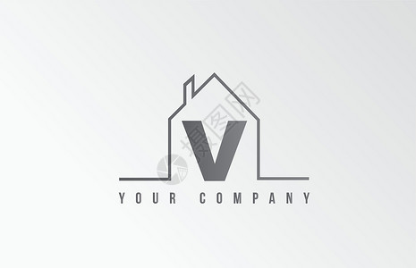 V 家用字母表图标标识字母设计 房地产公司住房 商业身份 细线轮廓等宽度背景图片