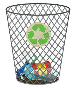 塑料篮子回收废物的垃圾桶插画