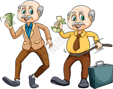老年人拿对话框两个拿钱的老人插画