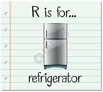 冰箱贴纸素材抽认卡字母 R 代表冰箱冷却拼写卡片夹子电子刻字阅读艺术闪光教育设计图片