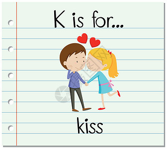 我爱幼儿园抽认卡字母 K 代表 kis女士写作闪光卡片拼写字体插图绘画幼儿园男人设计图片