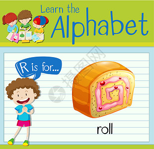 抽认卡字母 R 代表 rol卡片工作艺术甜点绿色绘画蛋糕学习孩子小吃背景图片