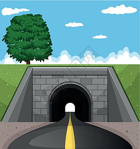 路尽头穿过隧道的路插画