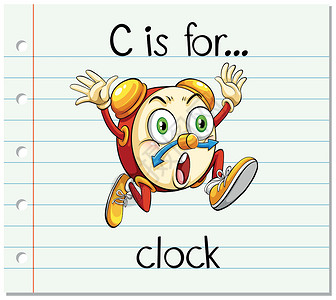 幼儿园环创抽认卡字母 C 代表 cloc物品卡片阅读闹钟幼儿园夹子教育拼写刻字纸板设计图片