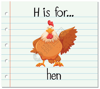 鸡手写毛笔字抽认卡字母 H 代表他幼儿园刻字闪光羽毛拼写写作农场母鸡字体公鸡设计图片