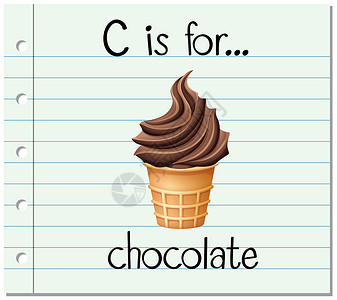 冰淇淋巧克力抽认卡字母 C 是巧克力刻字食物字体软膏拼写艺术夹子锥体阅读甜点设计图片