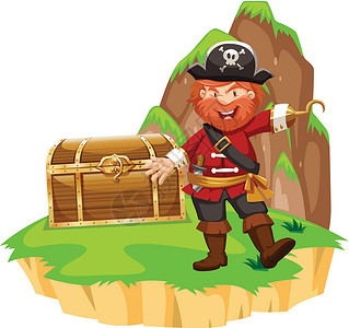 宝藏岛卷岛上的海盗和木箱插画