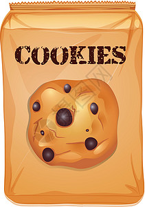 一袋饼干棕色袋装巧克力饼干插画
