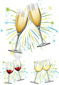 干杯红葡萄酒图片酒杯和香槟酒杯插画