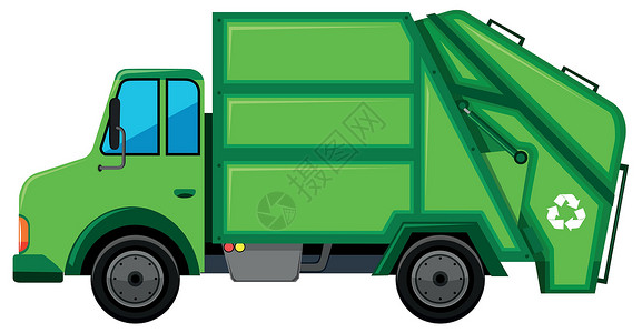 绿色垃圾有回收标志的垃圾车插画