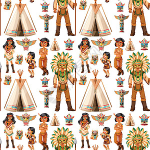 非洲部落文化无缝背景与美洲印第安人设计图片