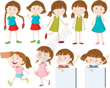 短发小女孩头像女孩做不同的动作设计图片
