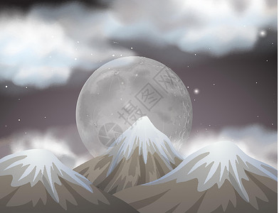 满月剪贴画山后满月的自然场景插画