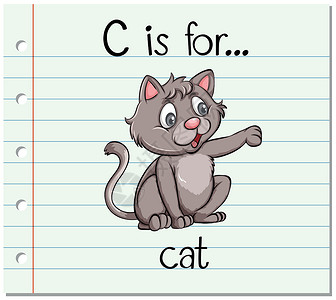 读书卡片素材抽认卡字母 C 代表 ca艺术教育插图绘画宠物生物字体幼儿园阅读动物插画