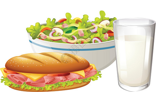 火腿沙拉带三明治和沙拉的套餐插画