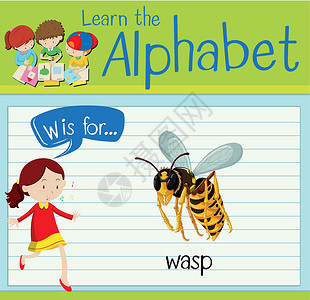 蜜蜂框抽认卡字母 W 代表的是演讲学校夹子艺术动物教育昆虫卡片孩子们工作设计图片