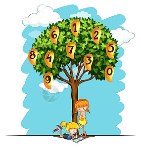 孩子数数芒果树上的数字插画
